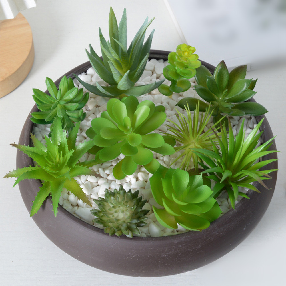 Succulent Arrangement Mini - ต้นไม้ประดิษฐ์สำหรับจัดตกแต่งมินิบอนไซและไม้อวบน้ำสำหรับตกแต่งโต๊ะทำงานในบ้านหรือสำนักงาน ไม่ต้องรดน้ำ